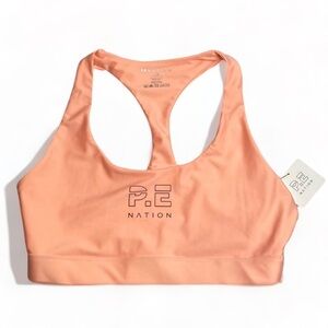 P.E Nation Long Range Sports Bra Supportive Racerback Pink Peach Womens Size XL